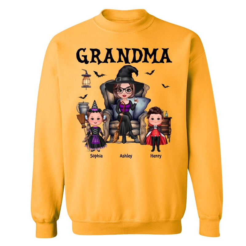 Grandma Witch Sitting On Chair with Kids personalized shirt