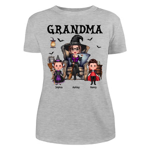 Grandma Witch Sitting On Chair with Kids personalized shirt