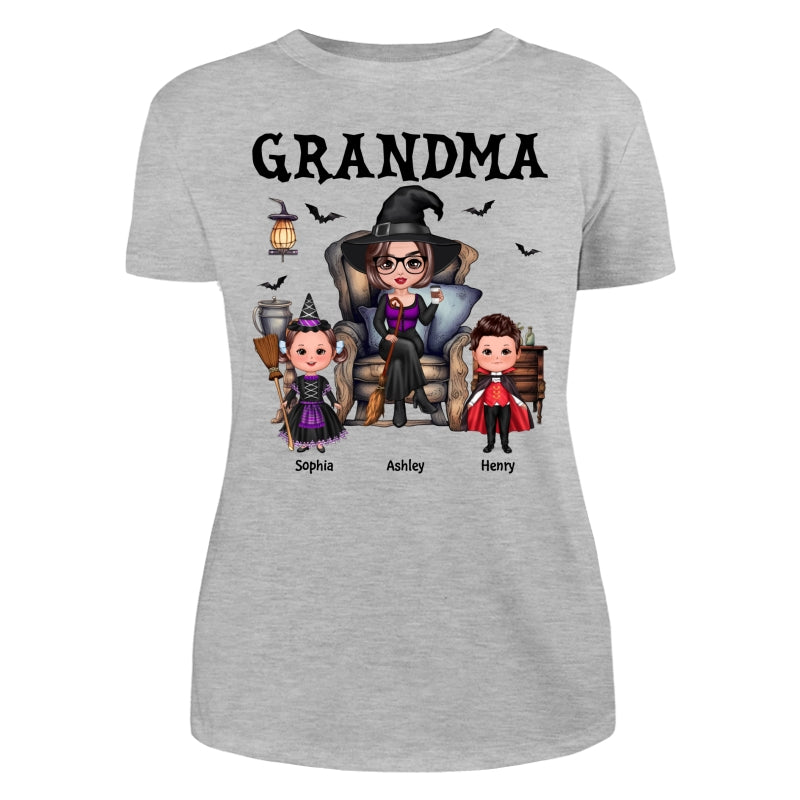 Grandma Witch Sitting On Chair with Kids personalized shirt