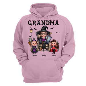 Grandma Witch Sitting On Chair with Kids personalized shirt