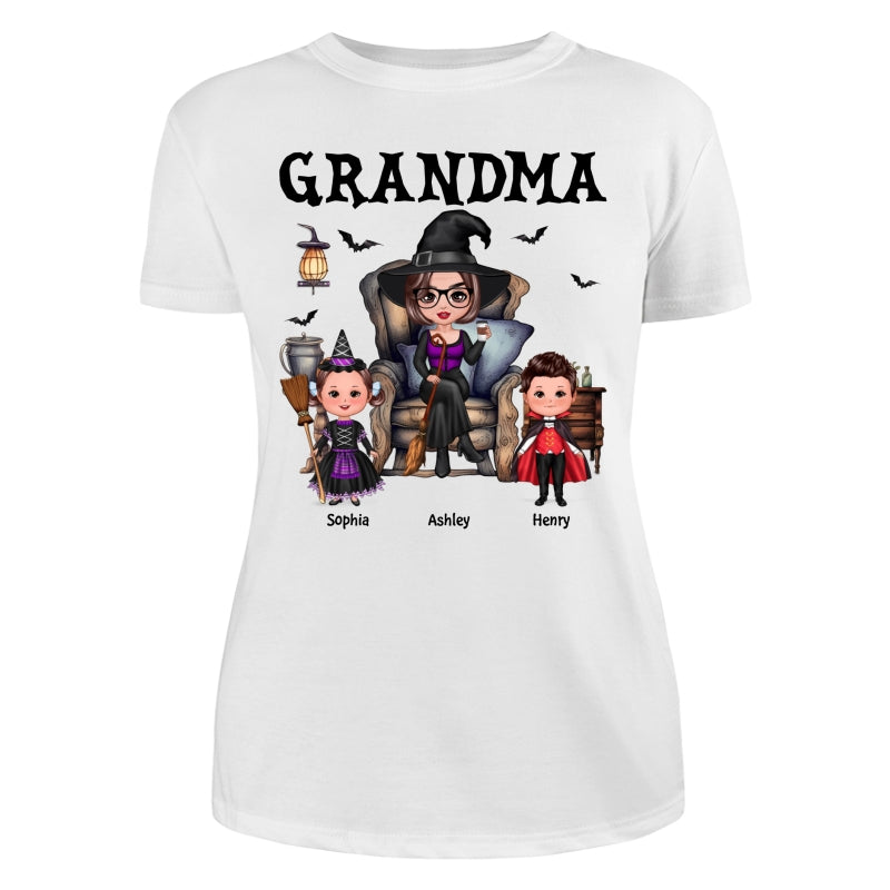 Grandma Witch Sitting On Chair with Kids personalized shirt