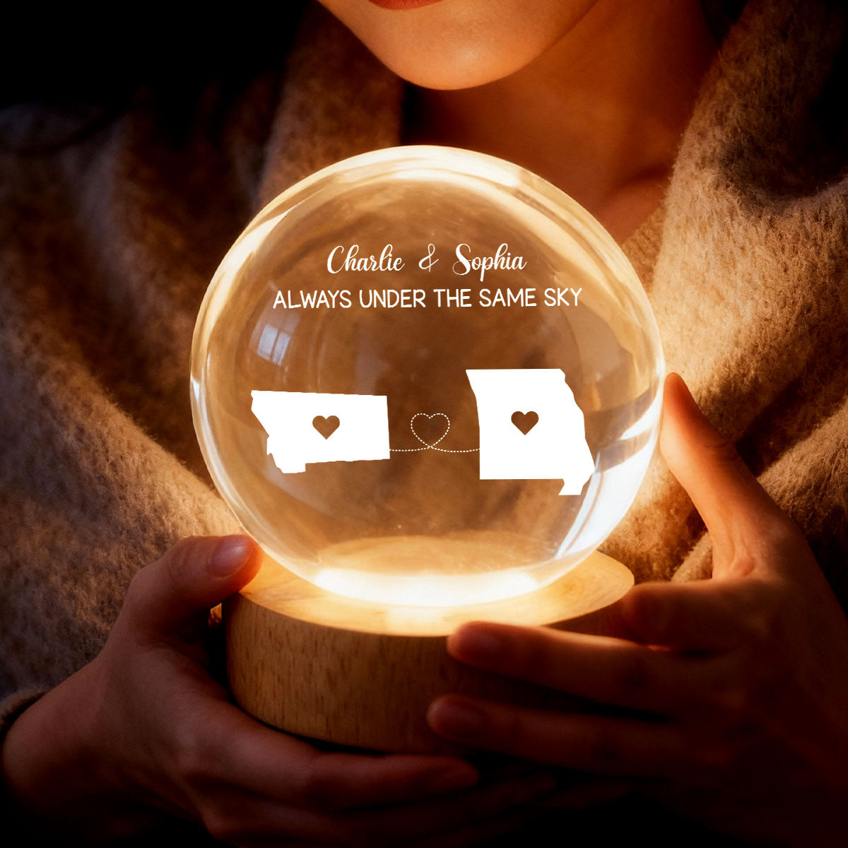 Long Distance Couple State Maps - Personalized Crystal Ball LED Night Light