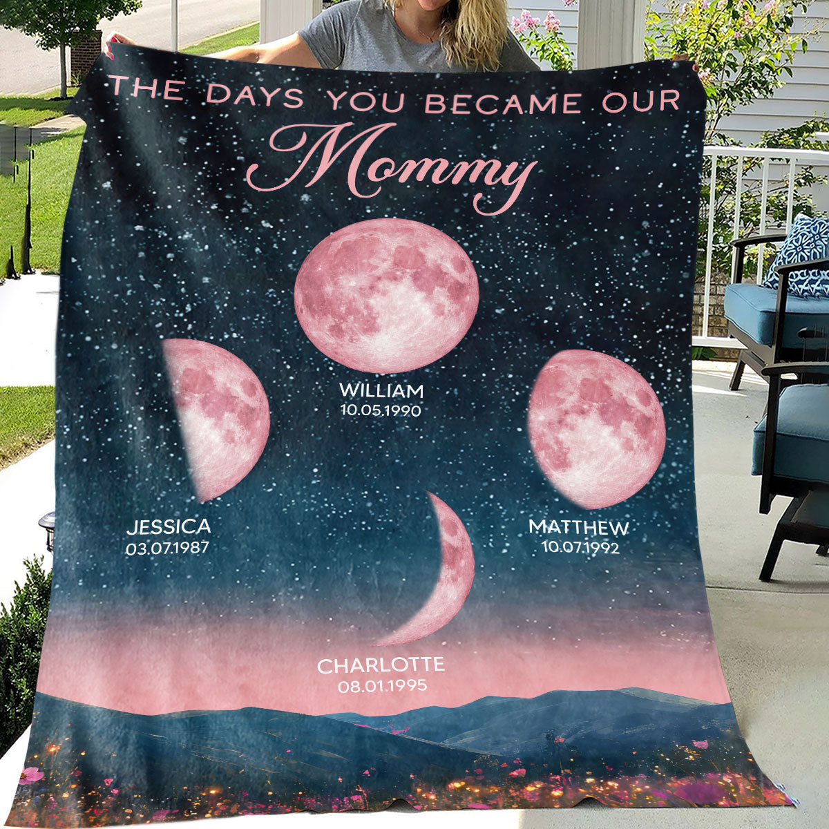 Pink Moon Phase Custom Birth Moon Beautiful Hill At Night - Personalized Fleece Blanket