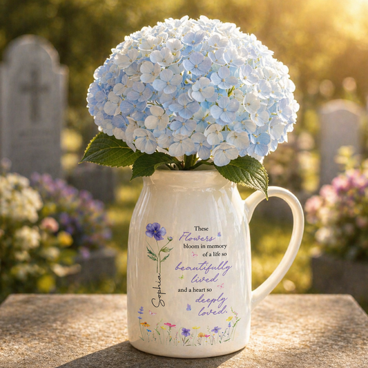 These Flowers Bloom In Memory Beautifully Lived Birth Month Flowers - Personalized Ceramic Flower Vase