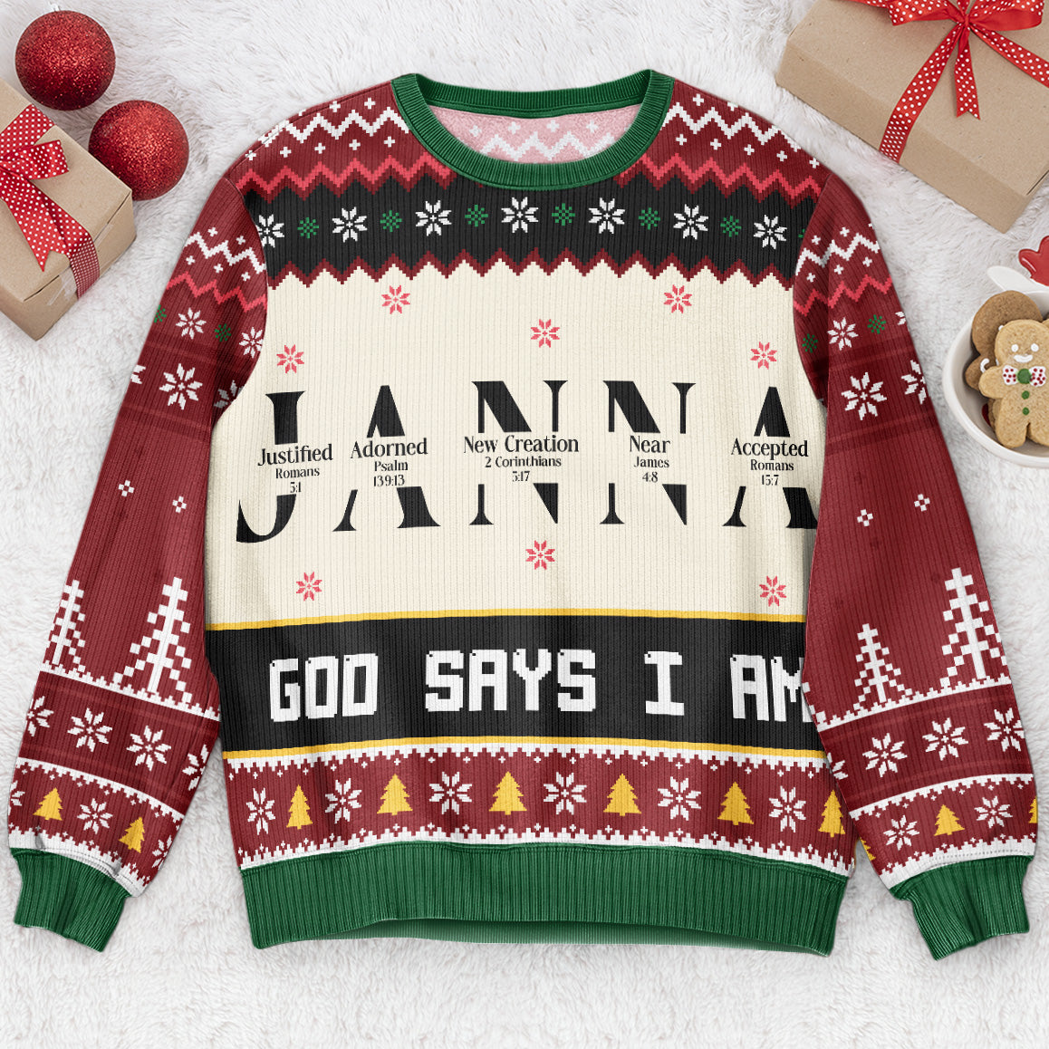 Christmas God Says I Am Name Letter In Bible Personalized Ugly Sweater 1