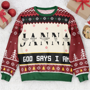 Christmas God Says I Am Name Letter In Bible Personalized Ugly Sweater 1