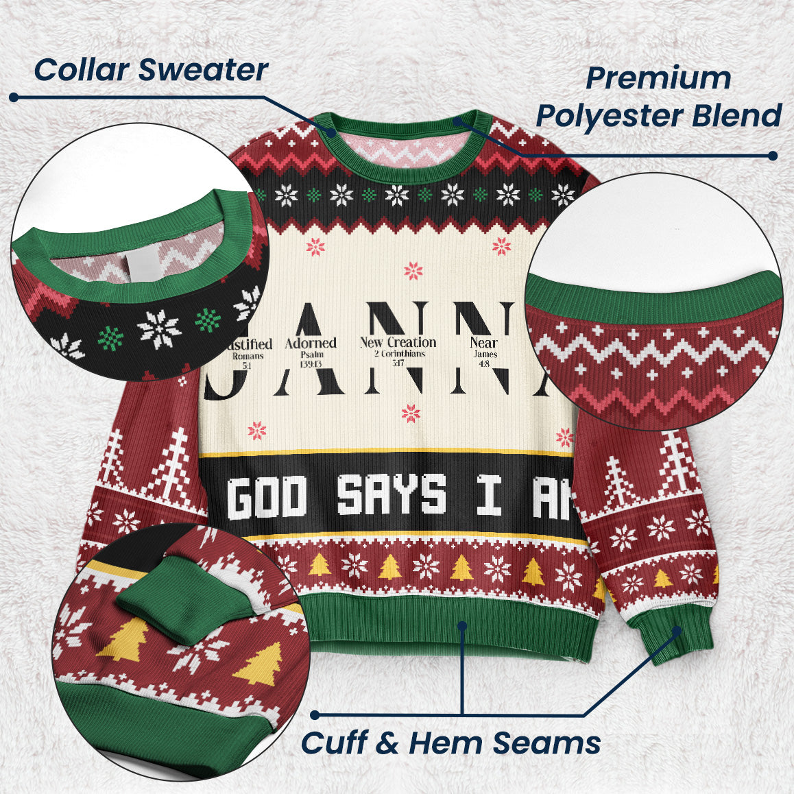 Christmas God Says I Am Name Letter In Bible Personalized Ugly Sweater 3