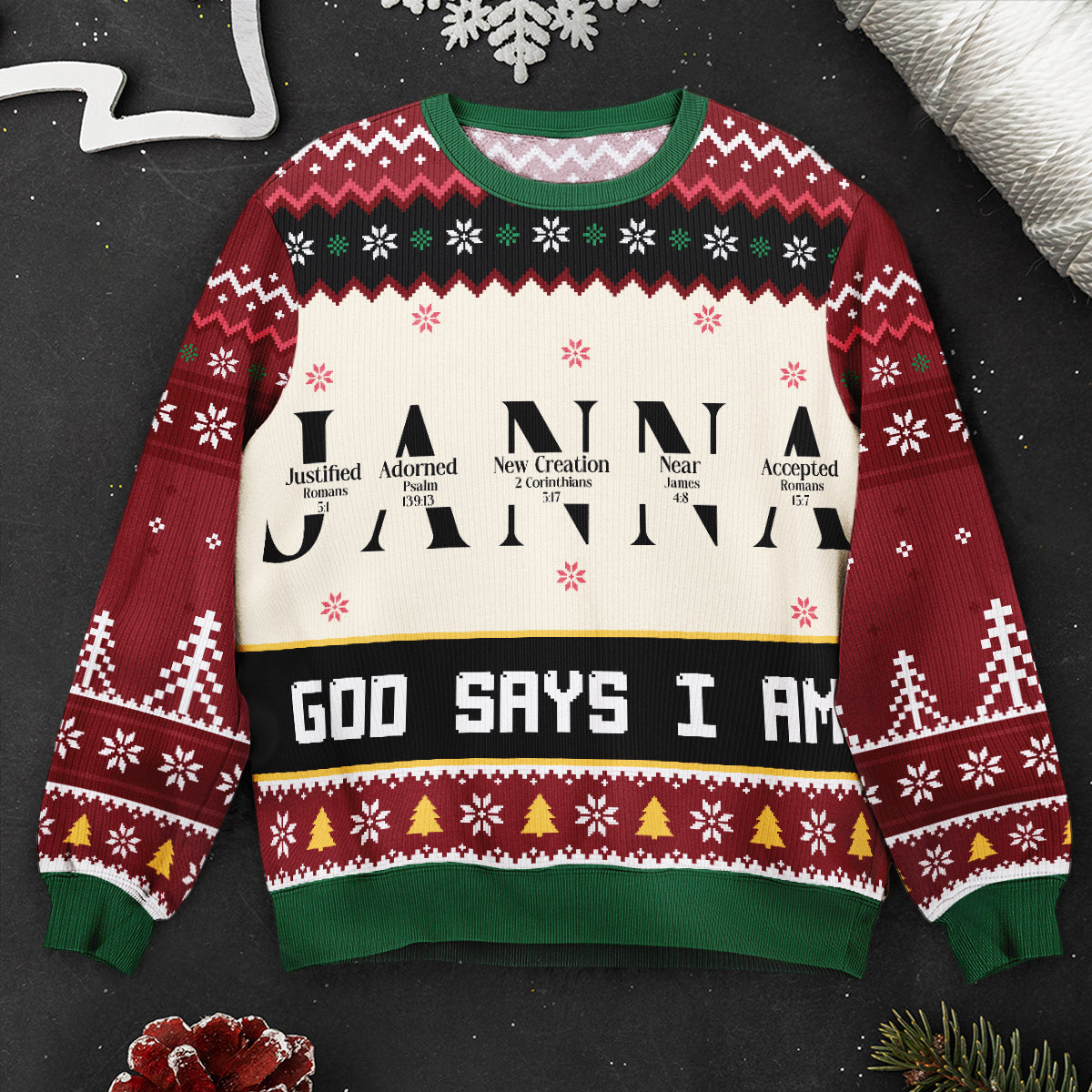 Christmas God Says I Am Name Letter In Bible Personalized Ugly Sweater 5