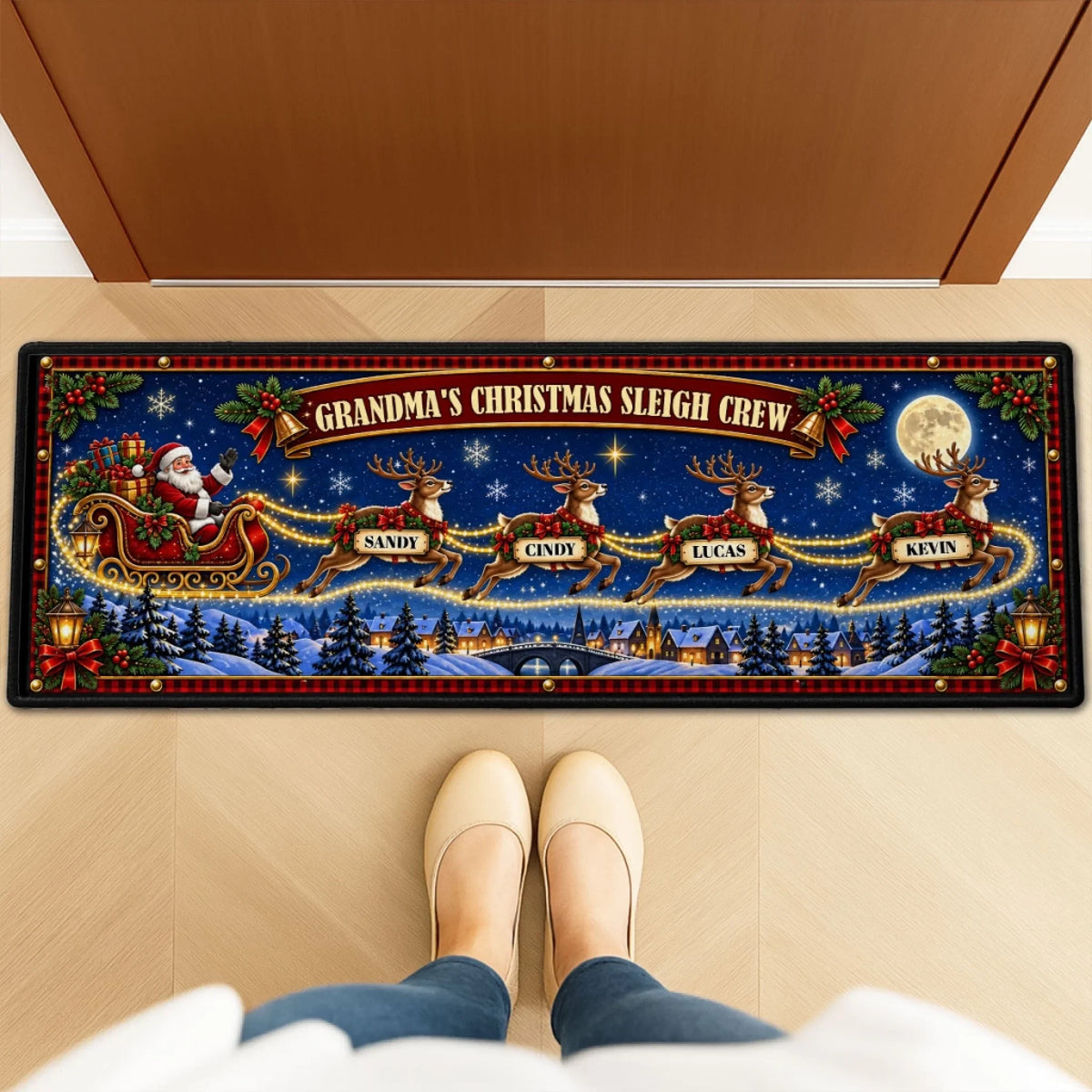 Christmas Reindeer Crew personalized runner rug