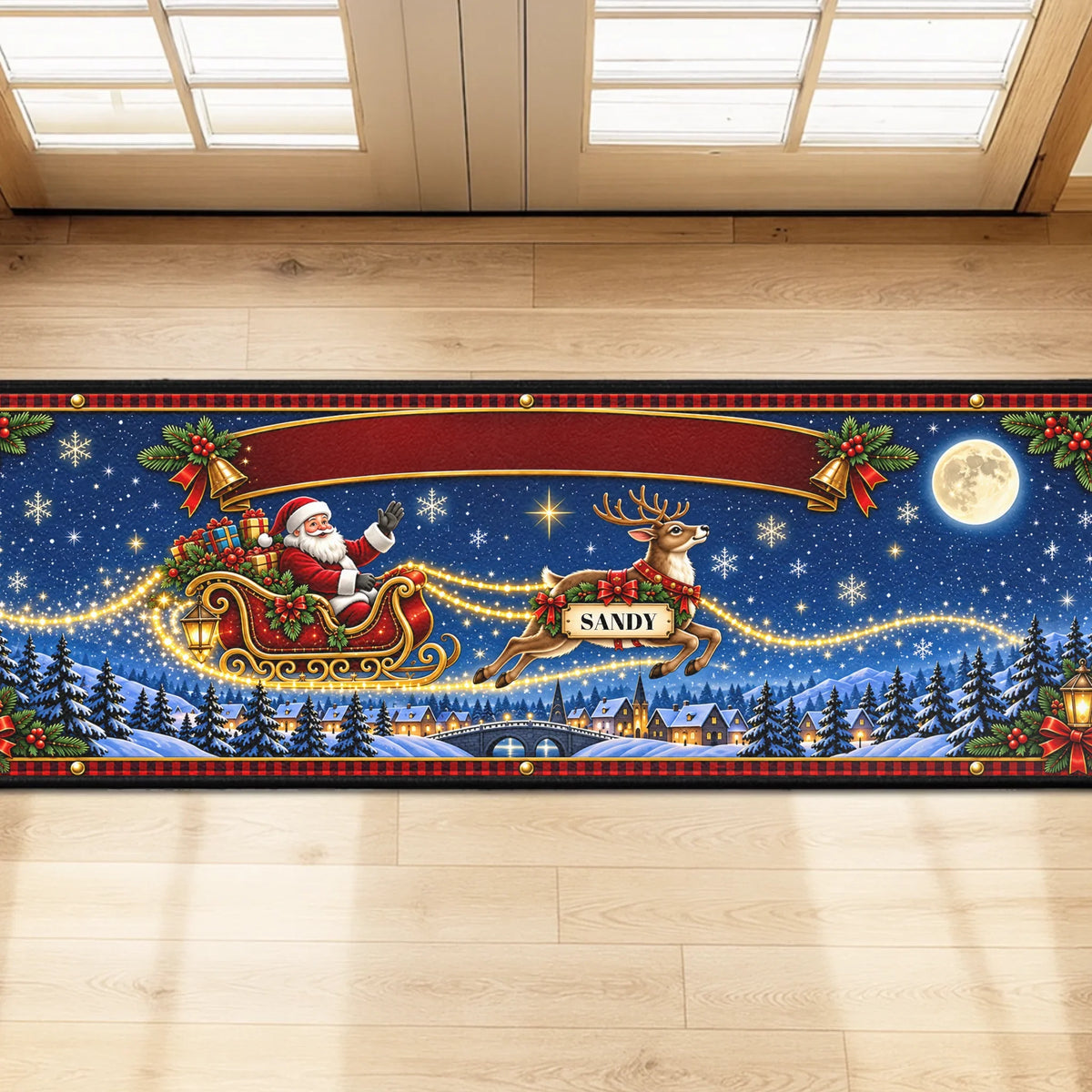 Christmas Reindeer Crew personalized runner rug