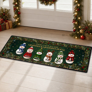 Cozy Snowman Family personalized runner rug