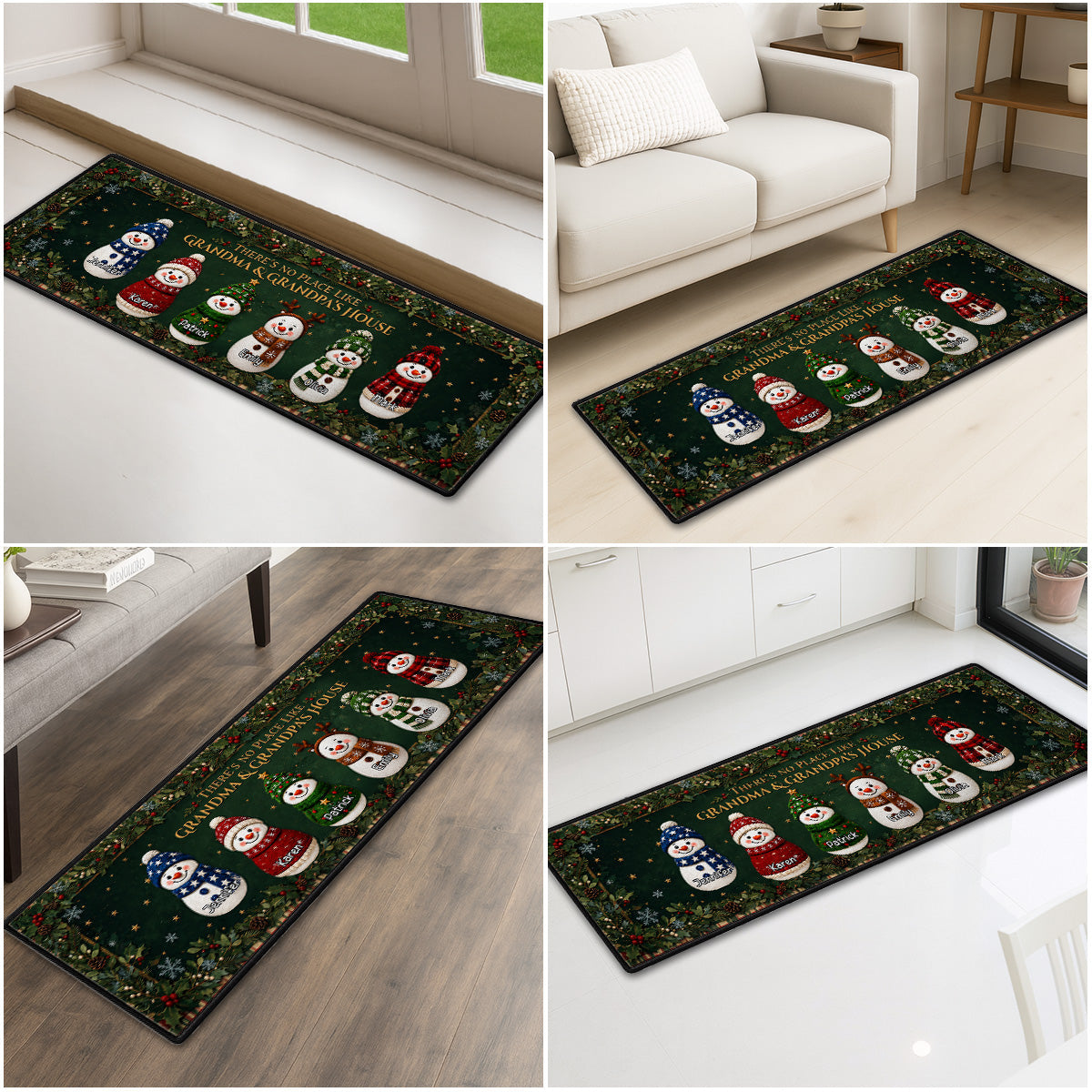 Cozy Snowman Family personalized runner rug