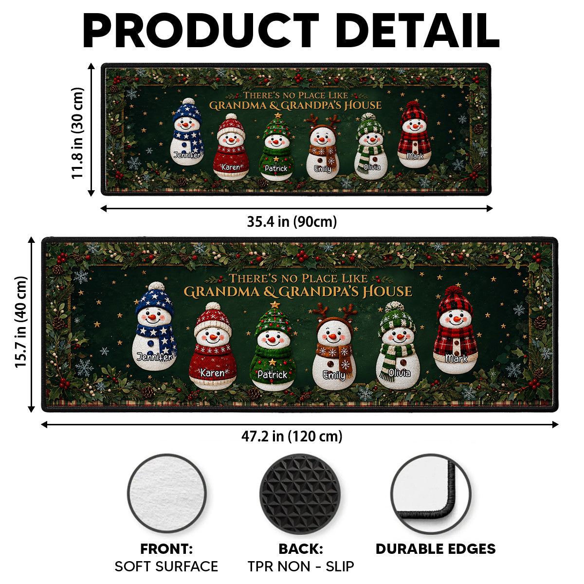 Cozy Snowman Family personalized runner rug