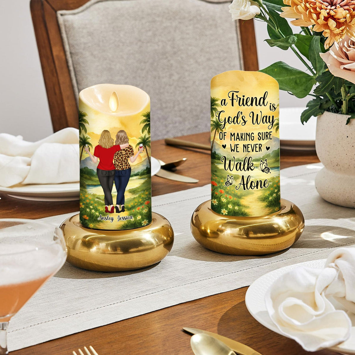Besties Sisters Never Walk Alone - Personalized LED Candle