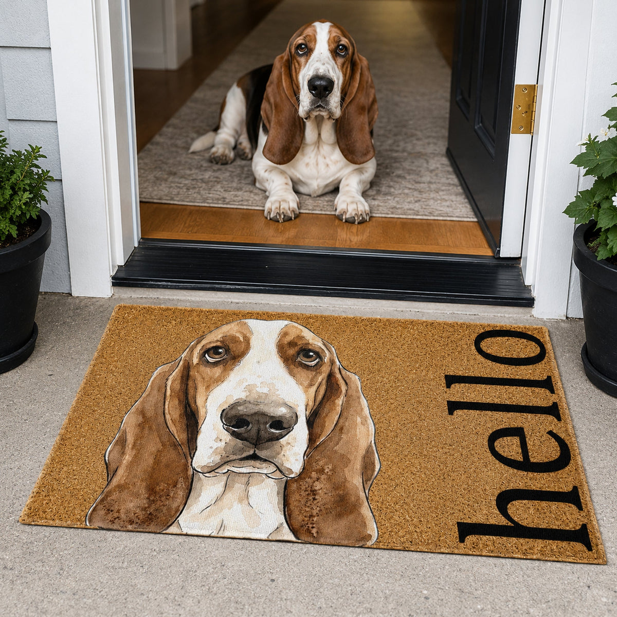 Custom pet portrait watercolor doormat