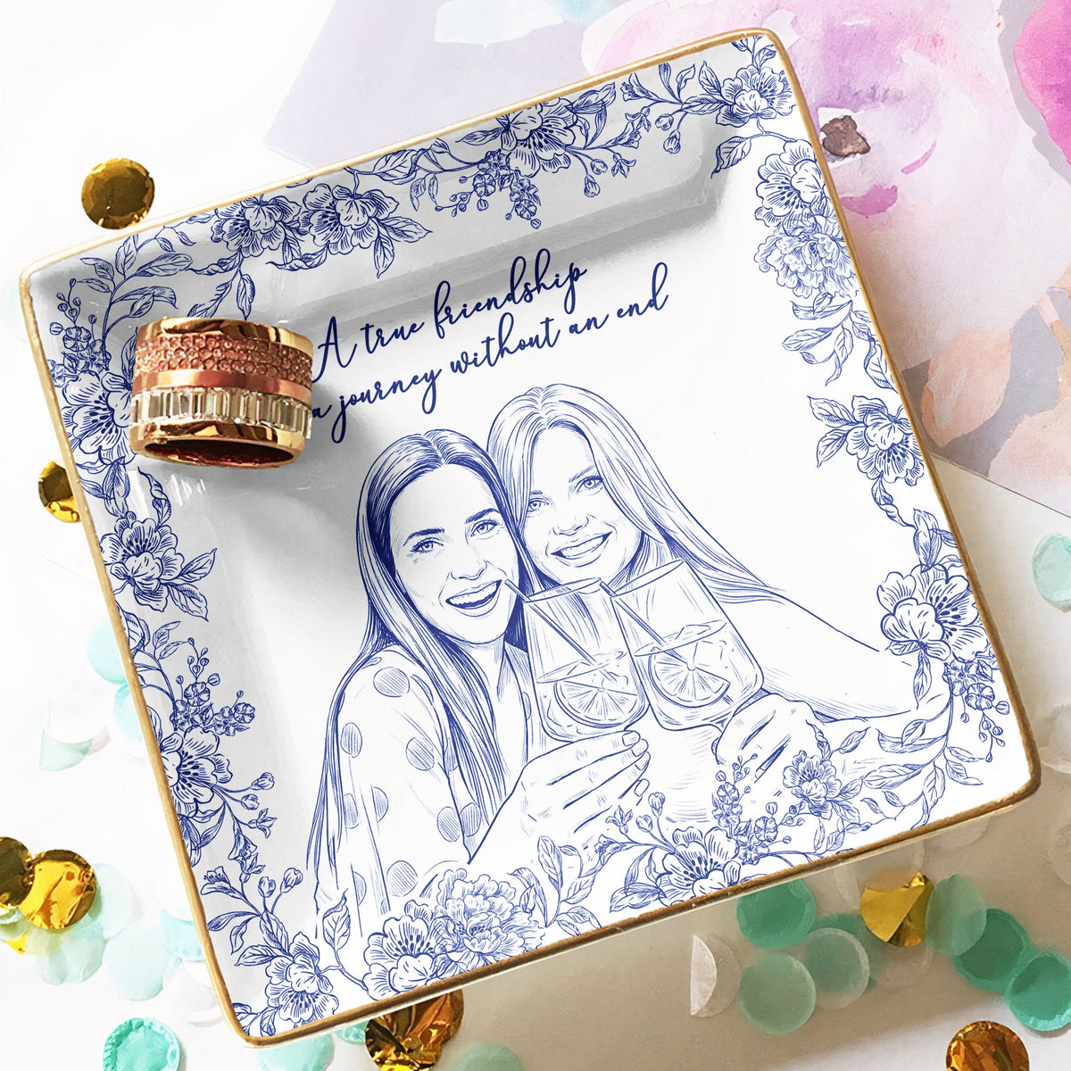 Lace edge photo ring dish