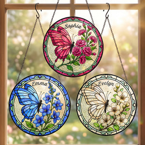 Custom Name & Birth Flowers Butterfly Art - Personalized Window Hanging Suncatcher