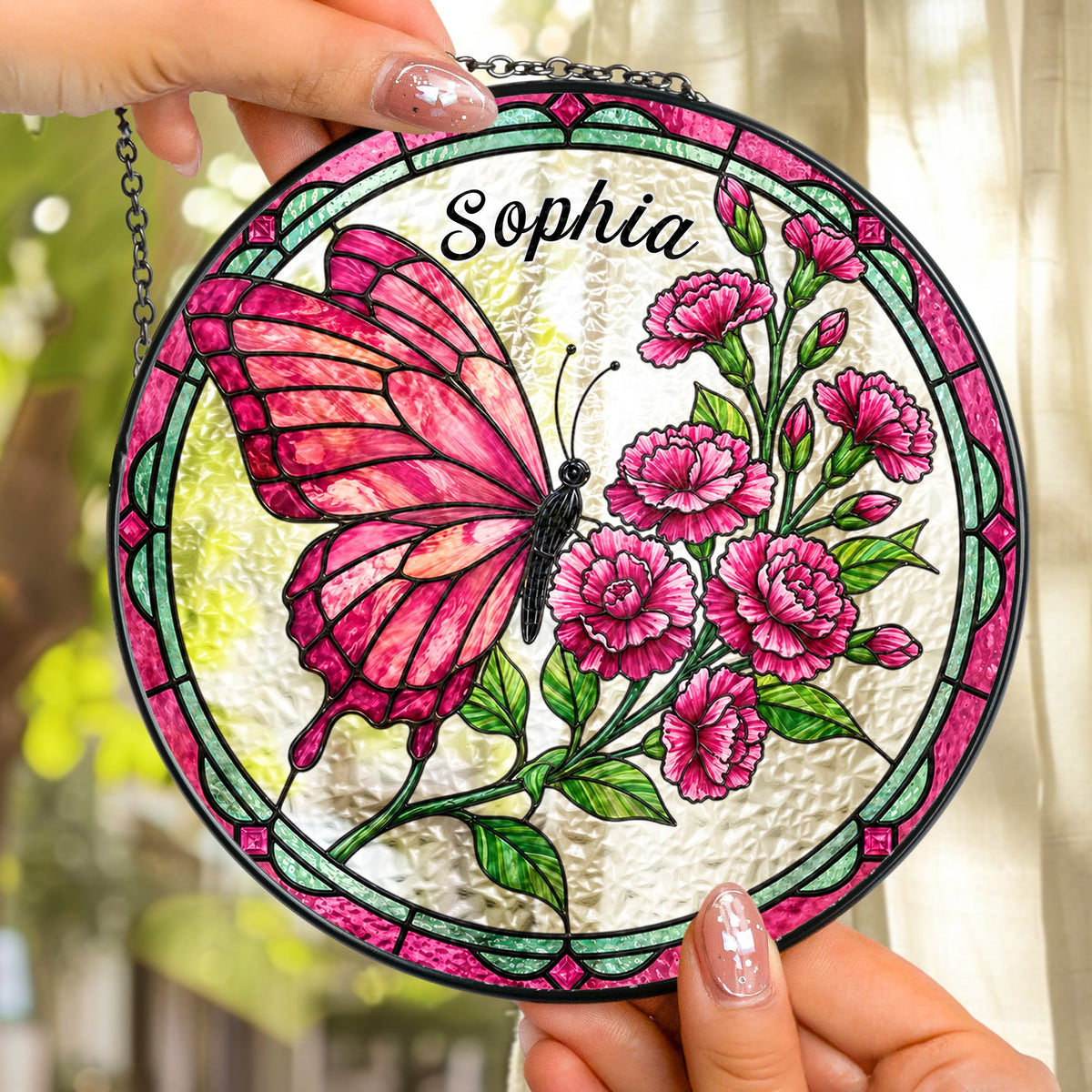 Custom Name & Birth Flowers Butterfly Art - Personalized Window Hanging Suncatcher
