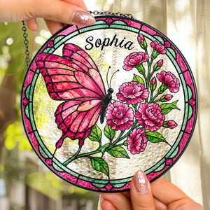 Custom Name & Birth Flowers Butterfly Art - Personalized Window Hanging Suncatcher
