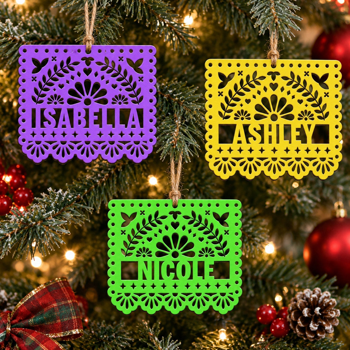 Custom Papel Picado Name Personalized Wooden Ornament 1