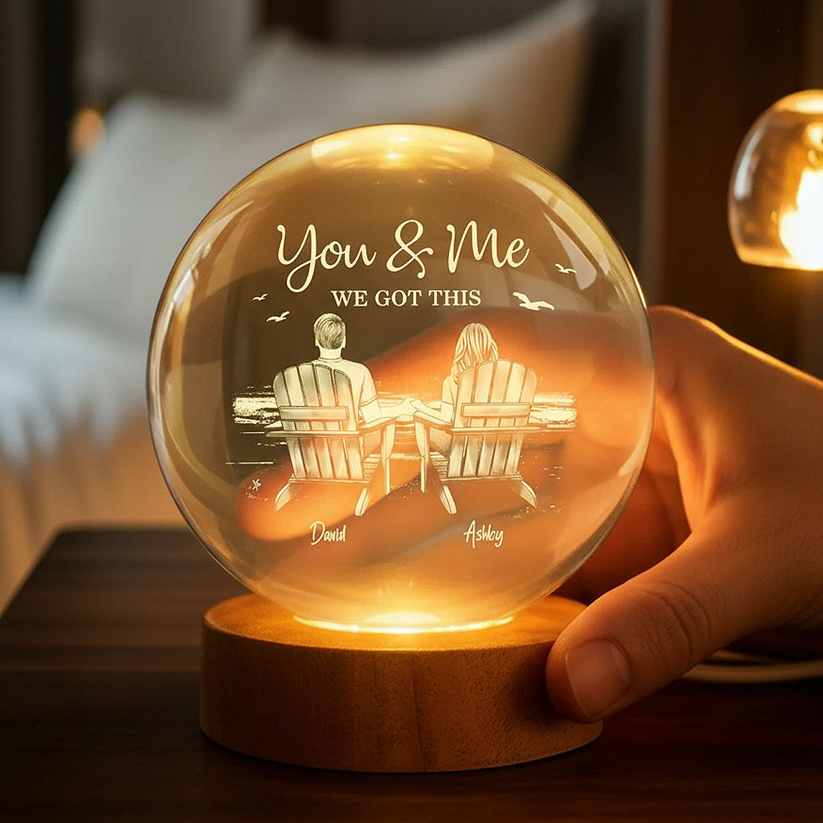 Eternal Love Couple Beach Landscape - Personalized Crystal Ball LED Night Light