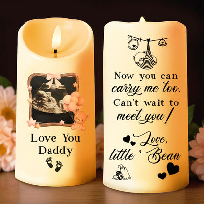 Can't Wait To Meet You Love Little Bean With Ultrasound And Heart Motifs - Personalized Custom LED Candle - DAD014_LECA