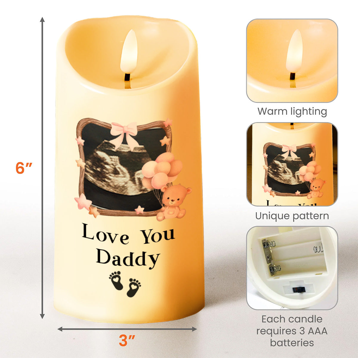 Can't Wait To Meet You Love Little Bean With Ultrasound And Heart Motifs - Personalized Custom LED Candle - DAD014_LECA