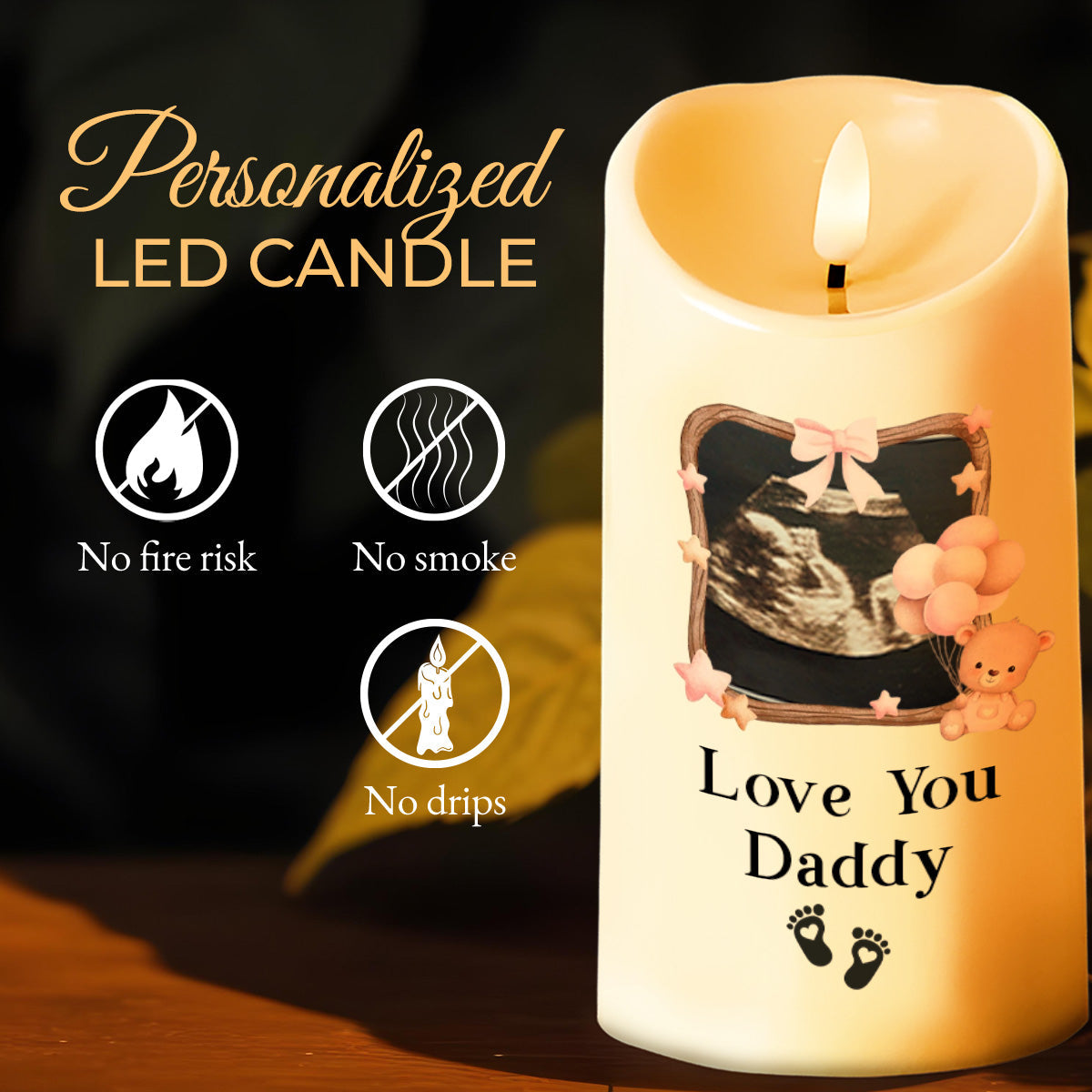 Can't Wait To Meet You Love Little Bean With Ultrasound And Heart Motifs - Personalized Custom LED Candle - DAD014_LECA
