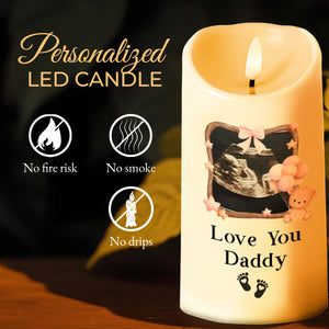 Can't Wait To Meet You Love Little Bean With Ultrasound And Heart Motifs - Personalized Custom LED Candle - DAD014_LECA