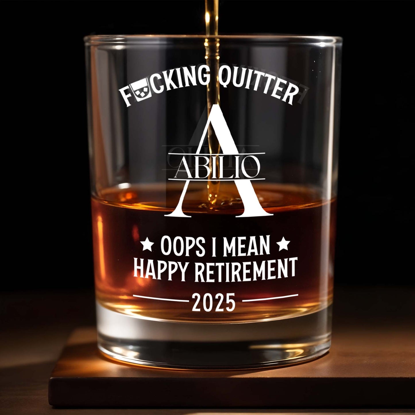 F**king Quitter, Oops I Mean Happy Retirement - Personalized Custom Whiskey Glass - DAD058_RWG