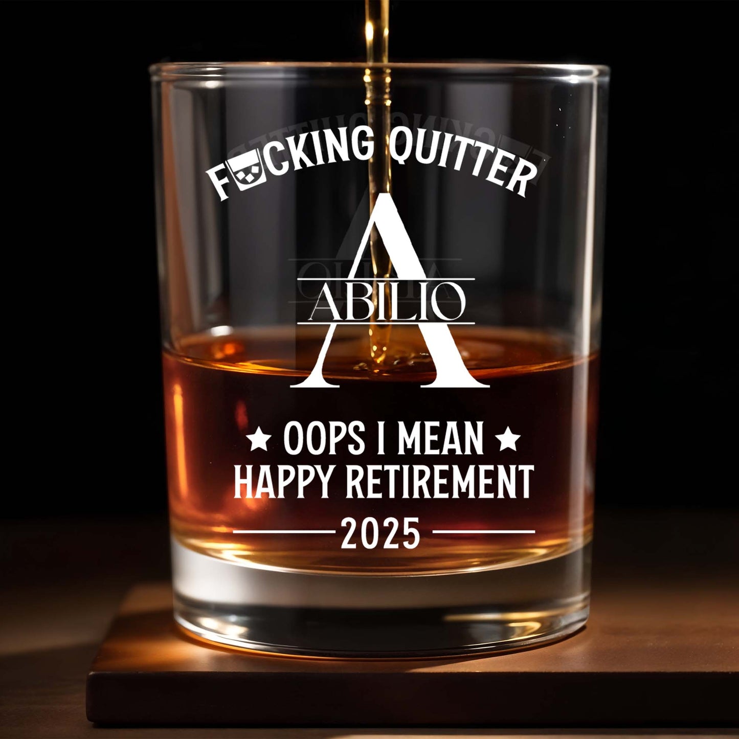 F**king Quitter, Oops I Mean Happy Retirement - Personalized Custom Whiskey Glass - DAD058_RWG