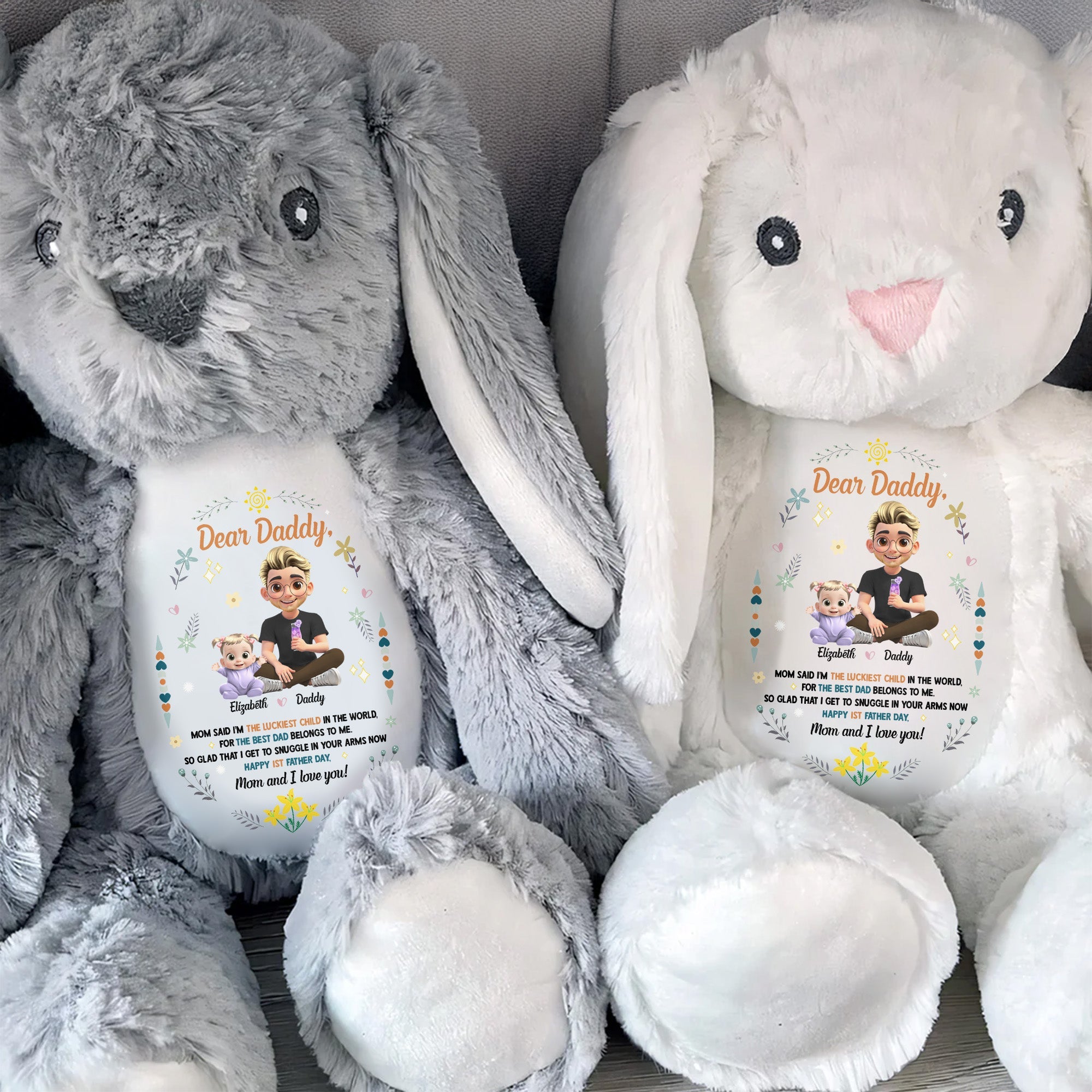 Dear Daddy, Mom Said The Best Daddies Belong To The World, Cartoon Characters And Heart - Personalized Stuffed Bunny - DAD062_BUN