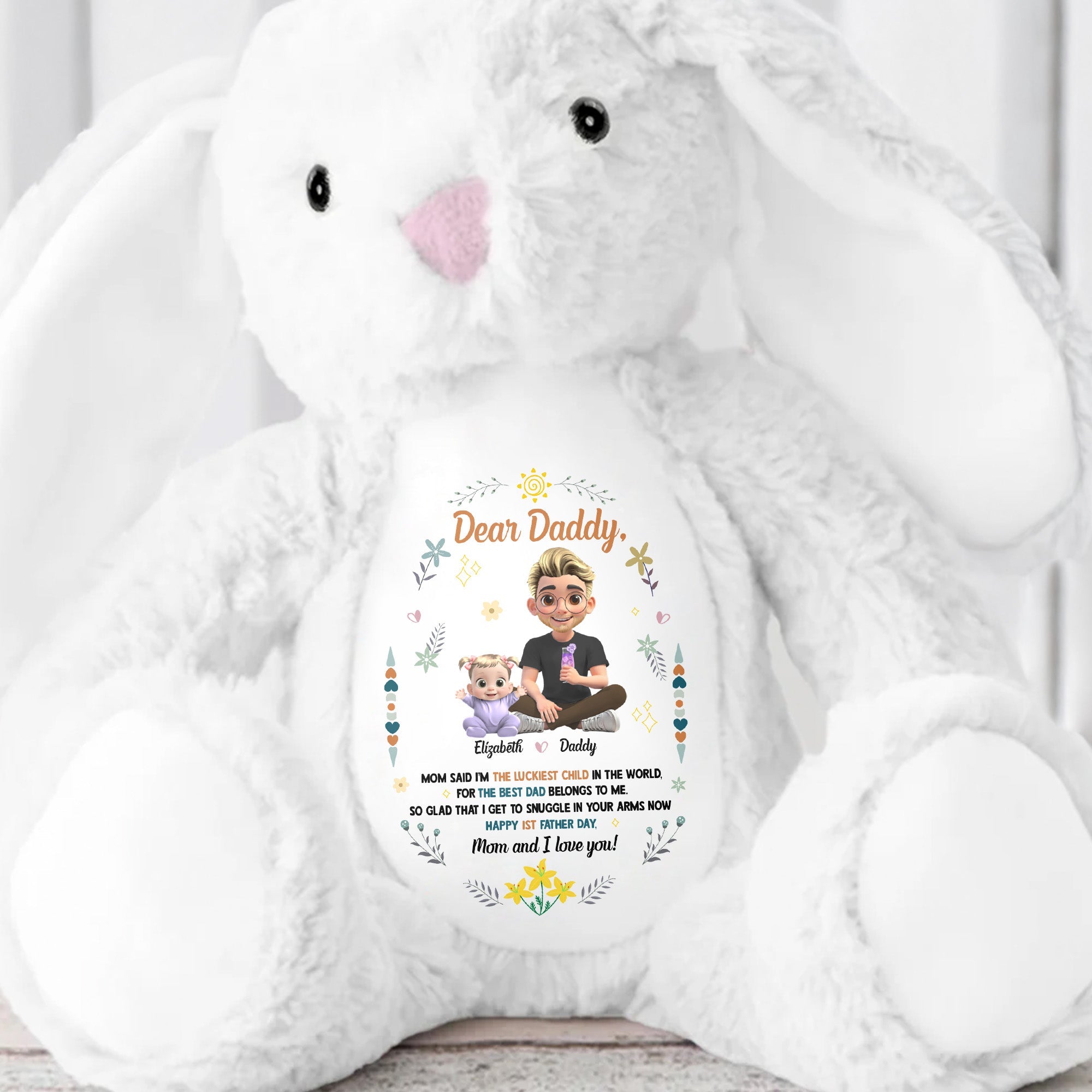 Dear Daddy, Mom Said The Best Daddies Belong To The World, Cartoon Characters And Heart - Personalized Stuffed Bunny - DAD062_BUN