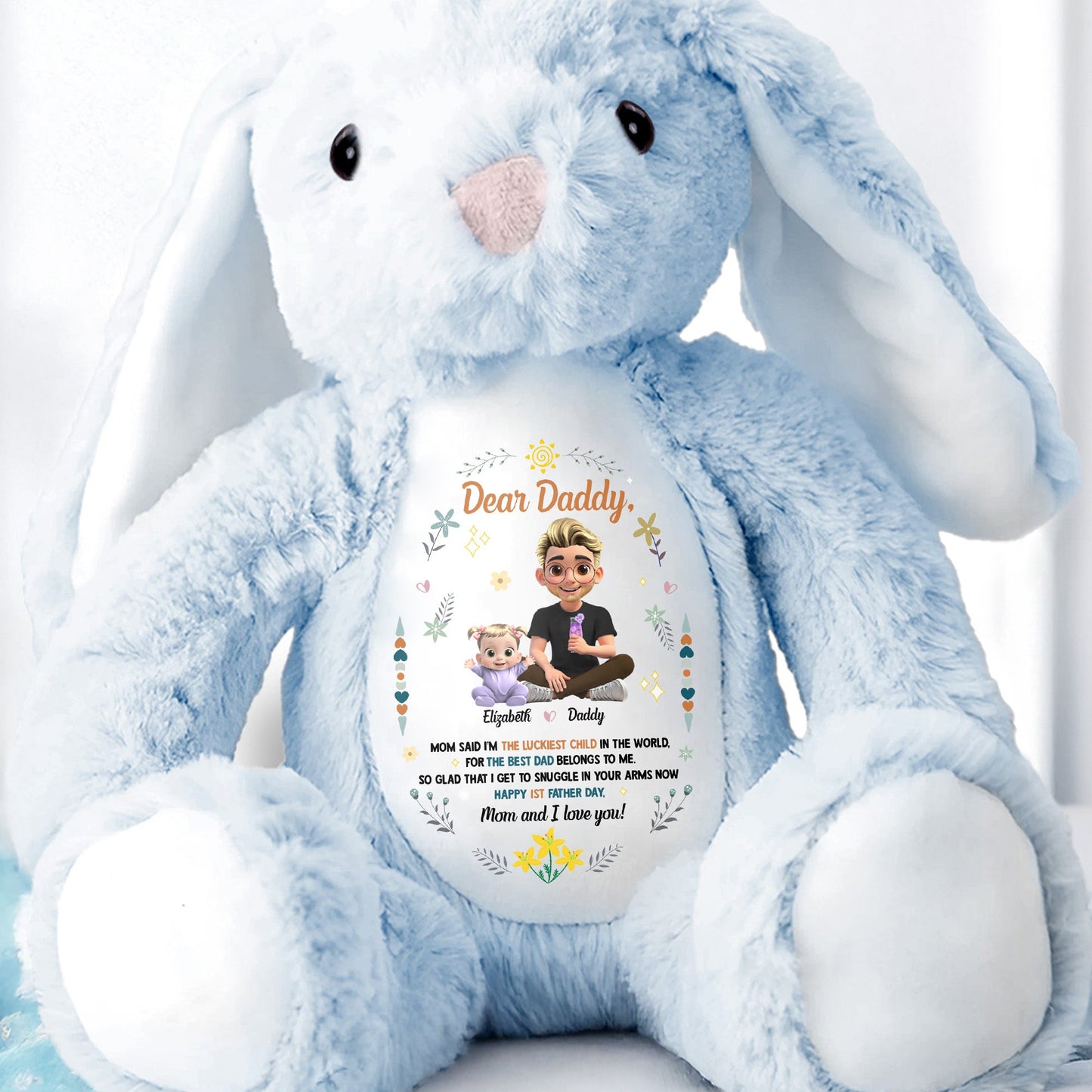 Dear Daddy, Mom Said The Best Daddies Belong To The World, Cartoon Characters And Heart - Personalized Stuffed Bunny - DAD062_BUN