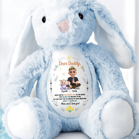 Dear Daddy, Mom Said The Best Daddies Belong To The World, Cartoon Characters And Heart - Personalized Stuffed Bunny - DAD062_BUN