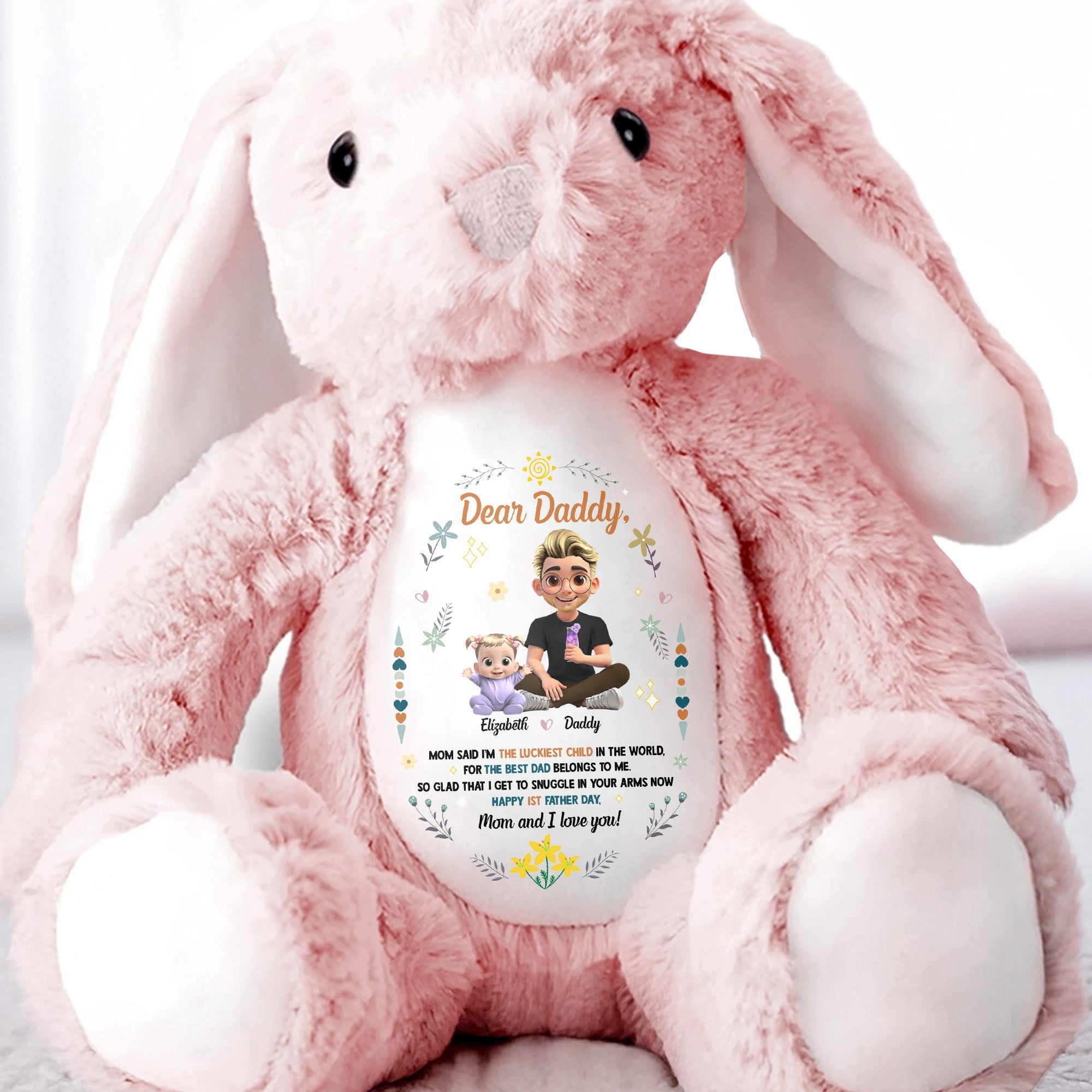 Dear Daddy, Mom Said The Best Daddies Belong To The World, Cartoon Characters And Heart - Personalized Stuffed Bunny - DAD062_BUN