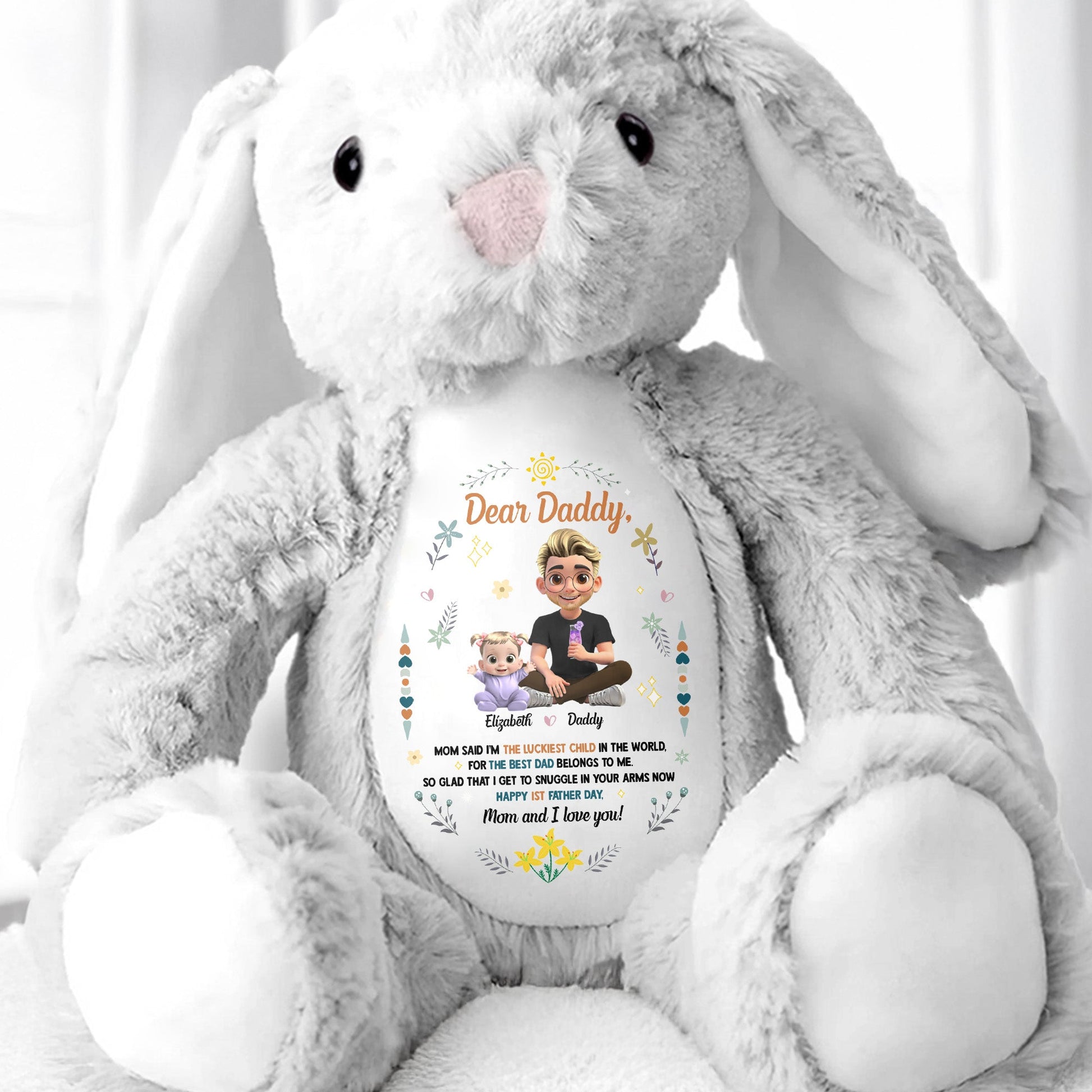 Dear Daddy, Mom Said The Best Daddies Belong To The World, Cartoon Characters And Heart - Personalized Stuffed Bunny - DAD062_BUN