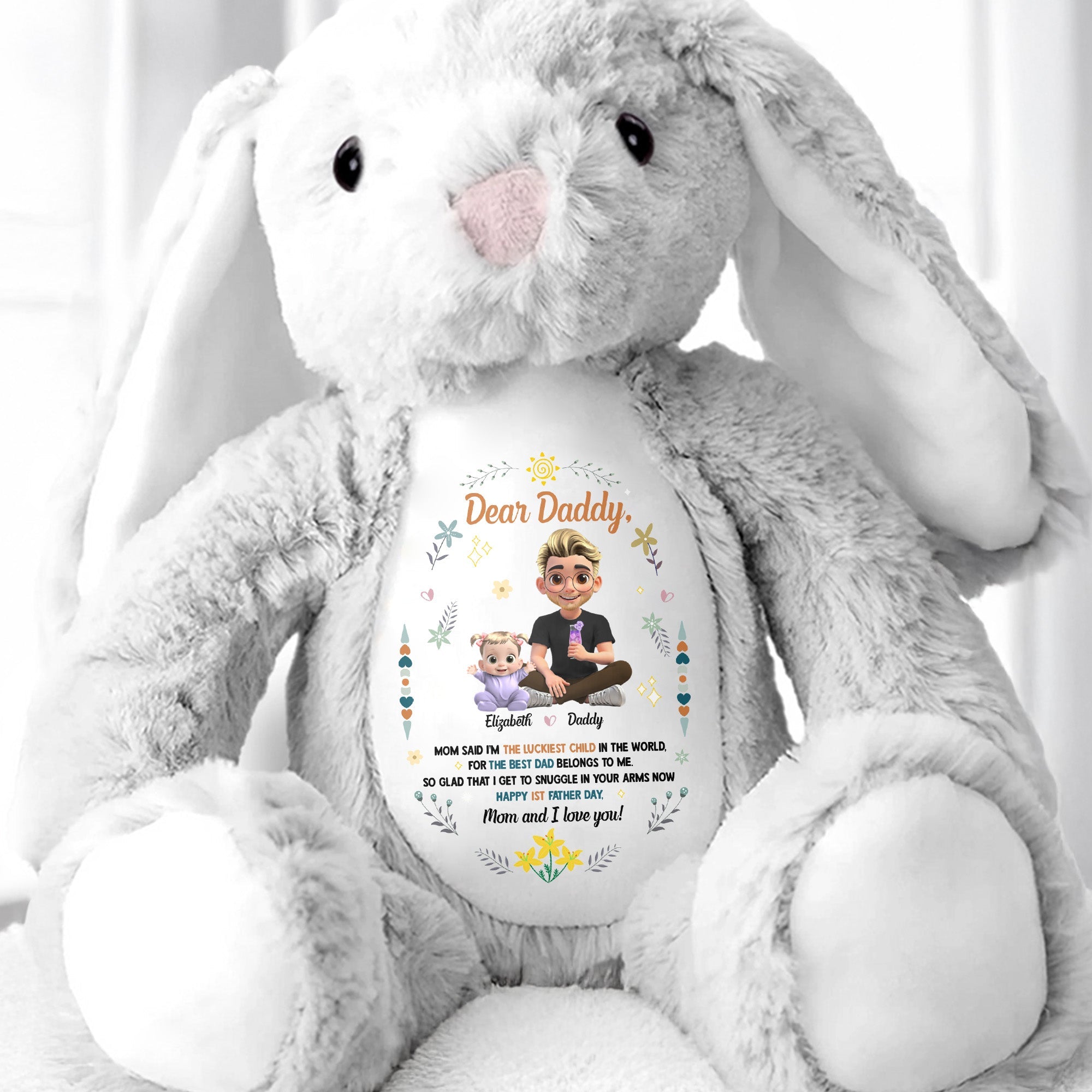 Dear Daddy, Mom Said The Best Daddies Belong To The World, Cartoon Characters And Heart - Personalized Stuffed Bunny - DAD062_BUN