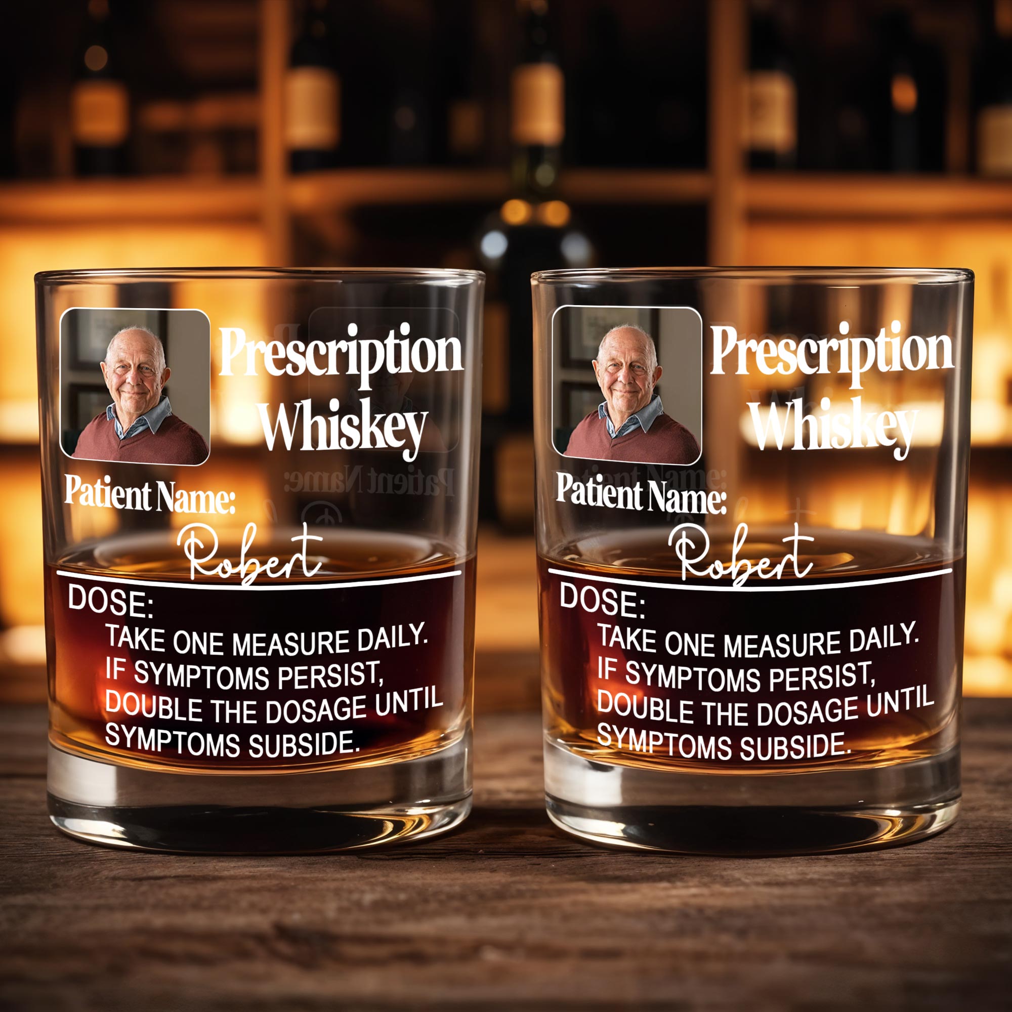 Prescription Whiskey, Dose: Take One Measure Daily, Double The Dosage - Personalized Custom Whiskey Glass - DAD068_RWG