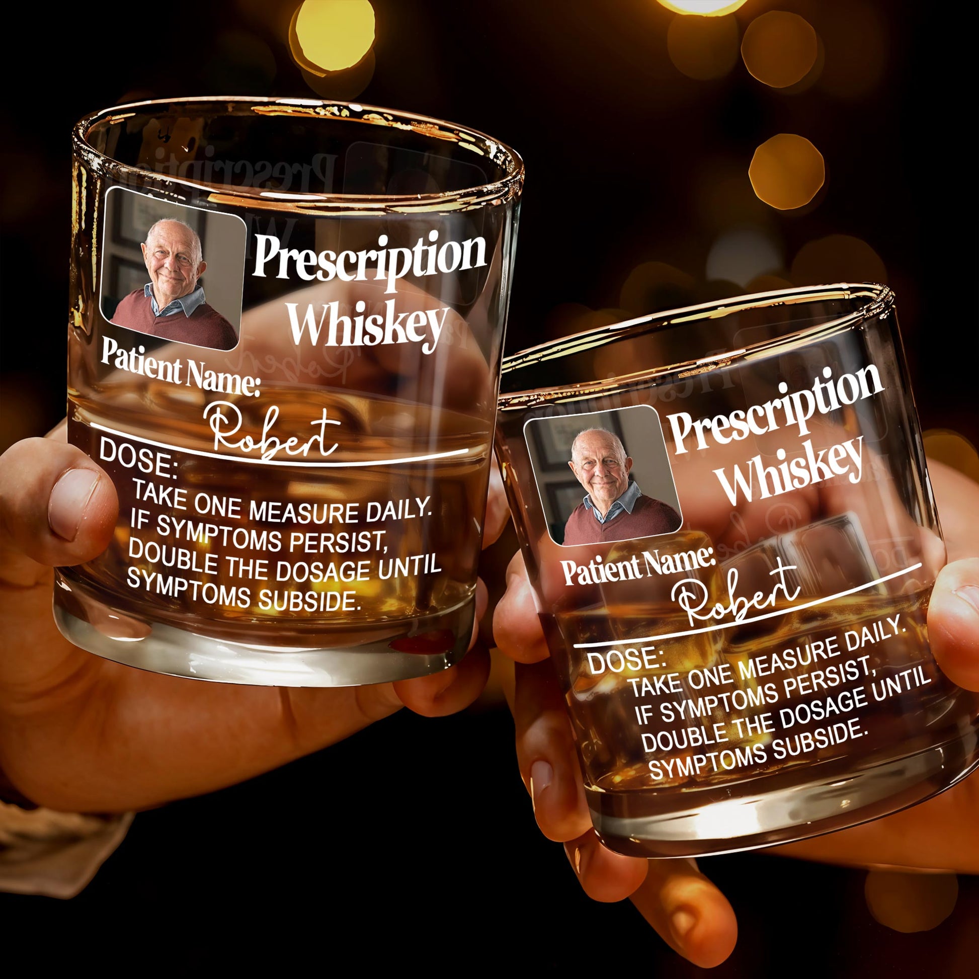 Prescription Whiskey, Dose: Take One Measure Daily, Double The Dosage - Personalized Custom Whiskey Glass - DAD068_RWG