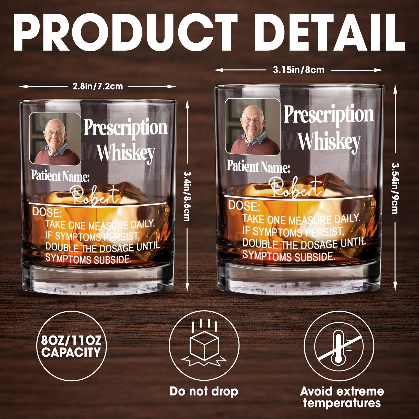 Prescription Whiskey, Dose: Take One Measure Daily, Double The Dosage - Personalized Custom Whiskey Glass - DAD068_RWG