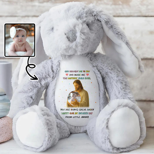 God Brought Me To You And Made Me The Happiest Child Ever, Stuffed Bunny and Baby Photo - Personalized Stuffed Bunny - DAD072_BUN