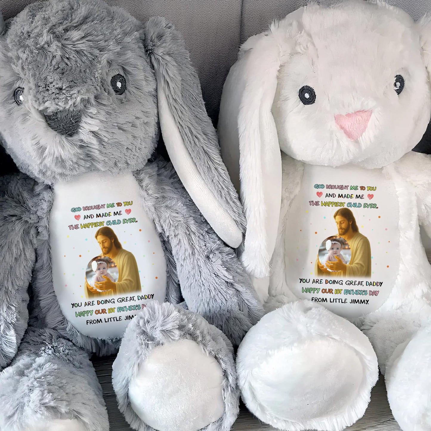 God Brought Me To You And Made Me The Happiest Child Ever, Stuffed Bunny and Baby Photo - Personalized Stuffed Bunny - DAD072_BUN