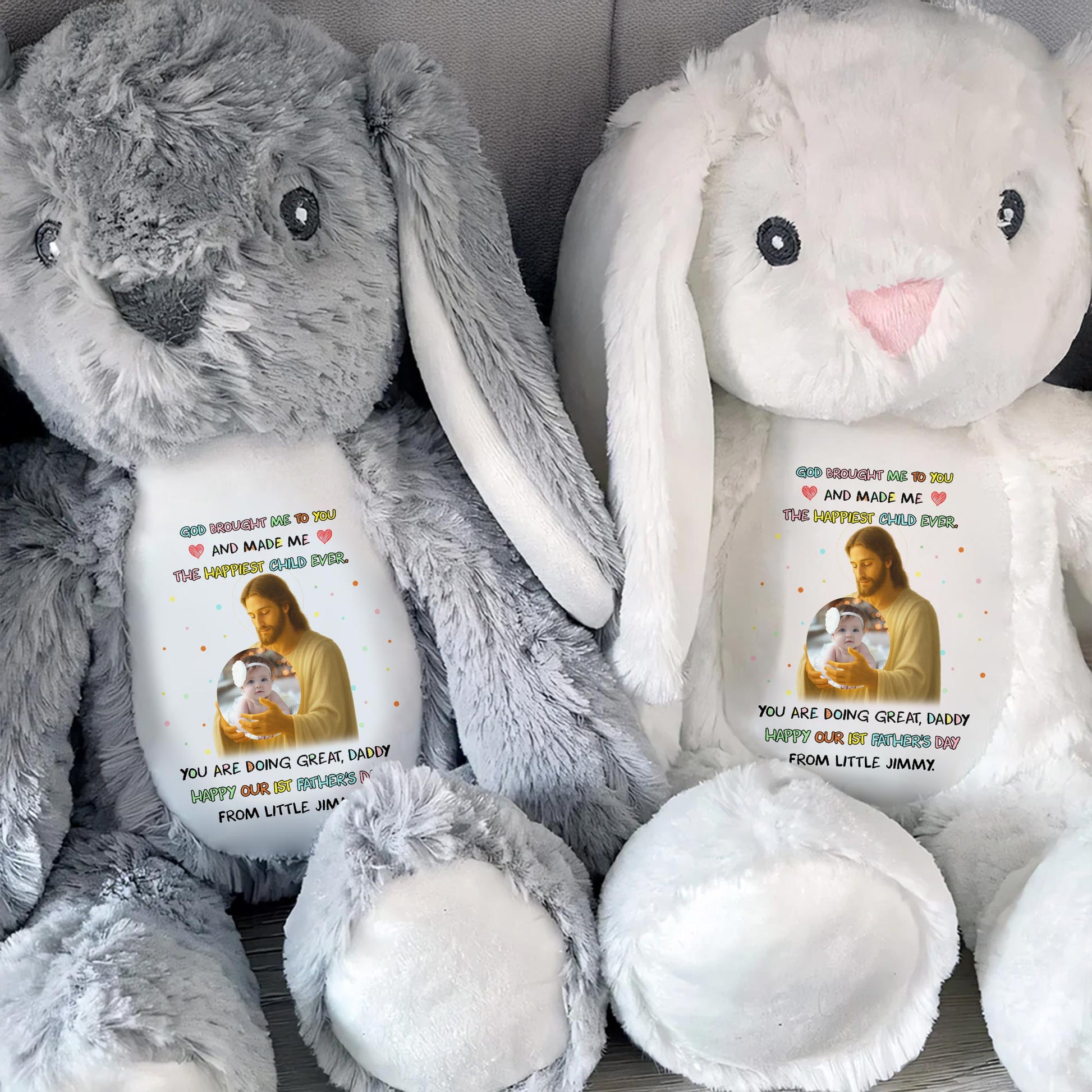 God Brought Me To You And Made Me The Happiest Child Ever, Stuffed Bunny and Baby Photo - Personalized Stuffed Bunny - DAD072_BUN