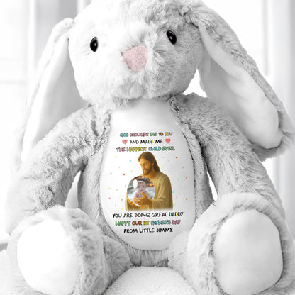 God Brought Me To You And Made Me The Happiest Child Ever, Stuffed Bunny and Baby Photo - Personalized Stuffed Bunny - DAD072_BUN