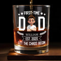 First-Time Dad, Let The Chaos Begin, Stars and Laurel - Personalized Custom Whiskey Glass - DAD089_RWG