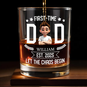 First-Time Dad, Let The Chaos Begin, Stars and Laurel - Personalized Custom Whiskey Glass - DAD089_RWG
