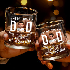 First-Time Dad, Let The Chaos Begin, Stars and Laurel - Personalized Custom Whiskey Glass - DAD089_RWG