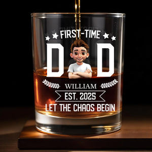 First-Time Dad, Let The Chaos Begin, Stars and Laurel - Personalized Custom Whiskey Glass - DAD089_RWG