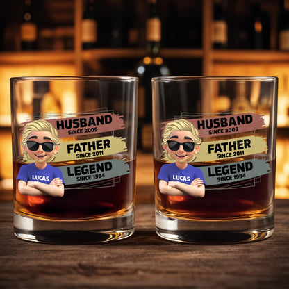 Husband, Father, Legend, Cartoon Character - Personalized Custom Whiskey Glass - DAD098_RWG
